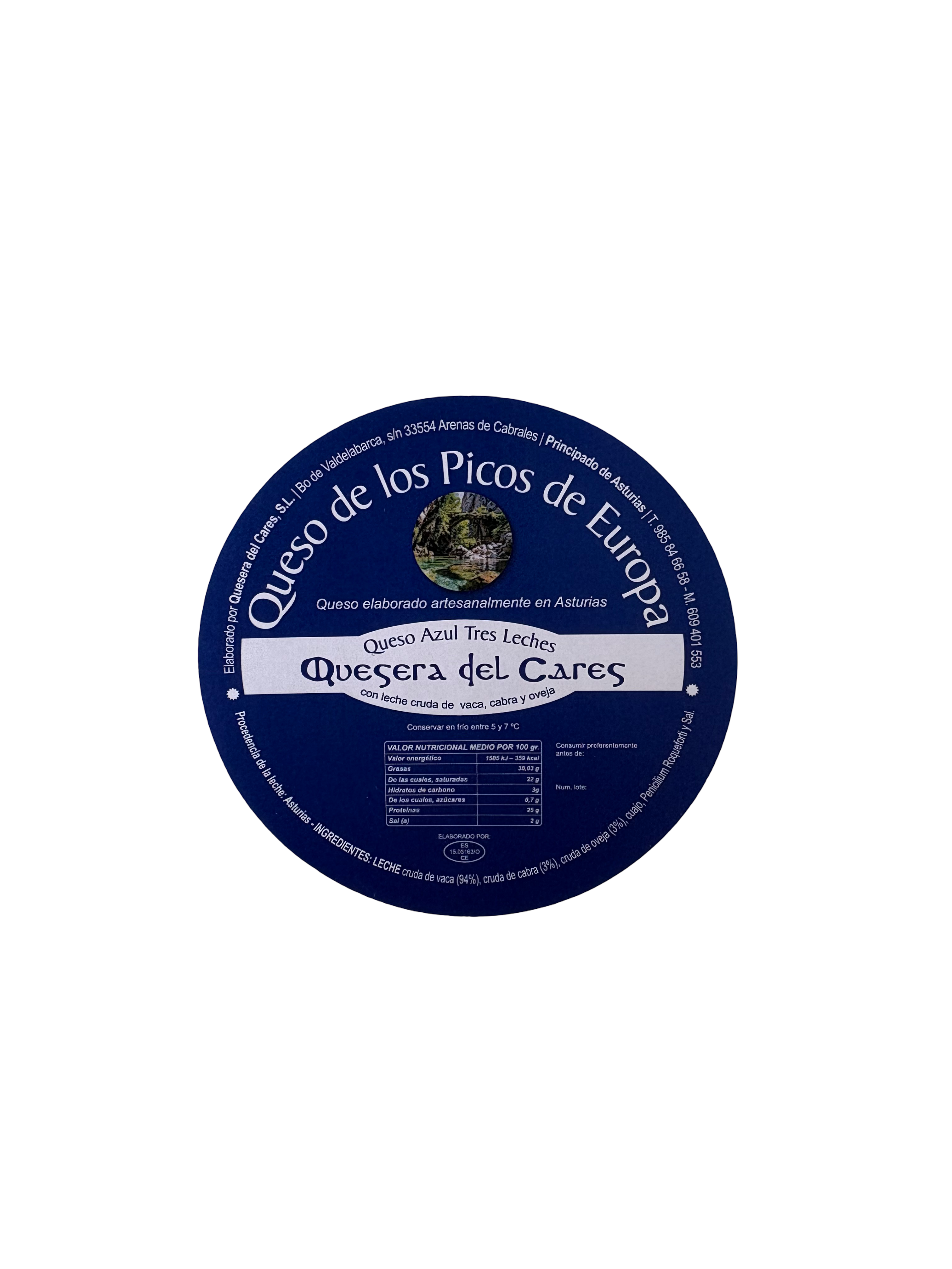 Queso azul tres leches. De leche cruda de vaca, cabra y oveja